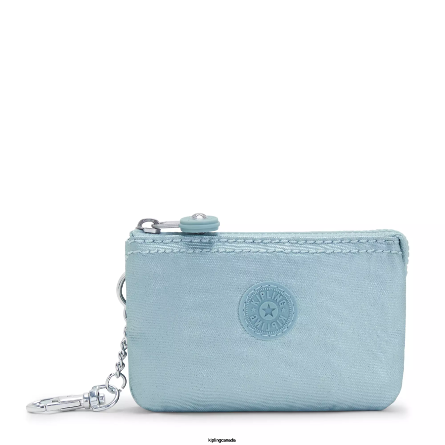 Women Keychains Kipling Pearl Teal Metallic Creativity Mini Pouch Metallic Keychain FHZD608