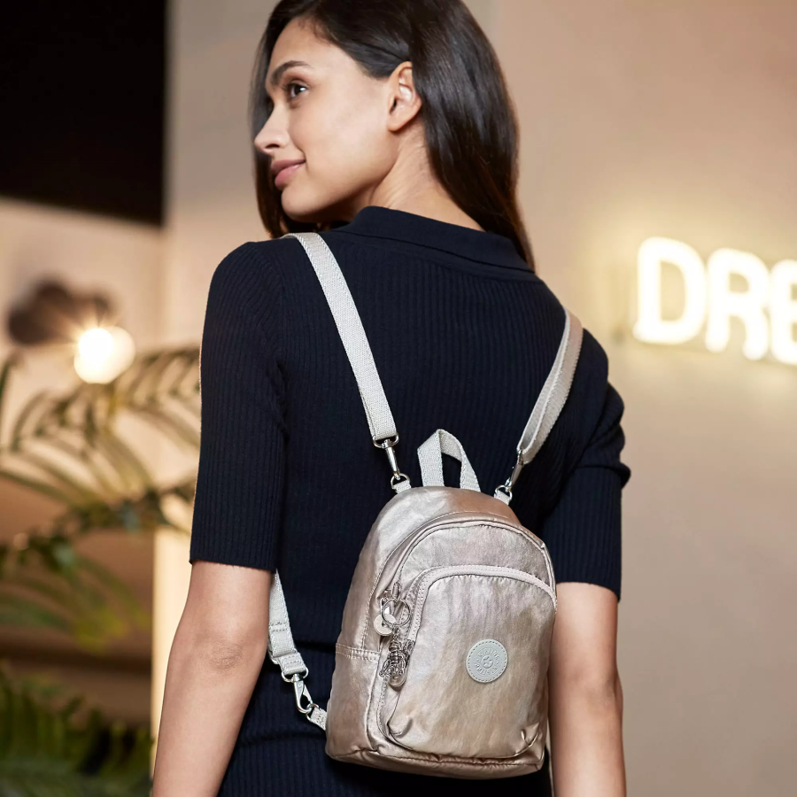 Women Fashion Backpacks Kipling Metallic Glow Delia Compact Metallic Convertible Backpack FHZD404