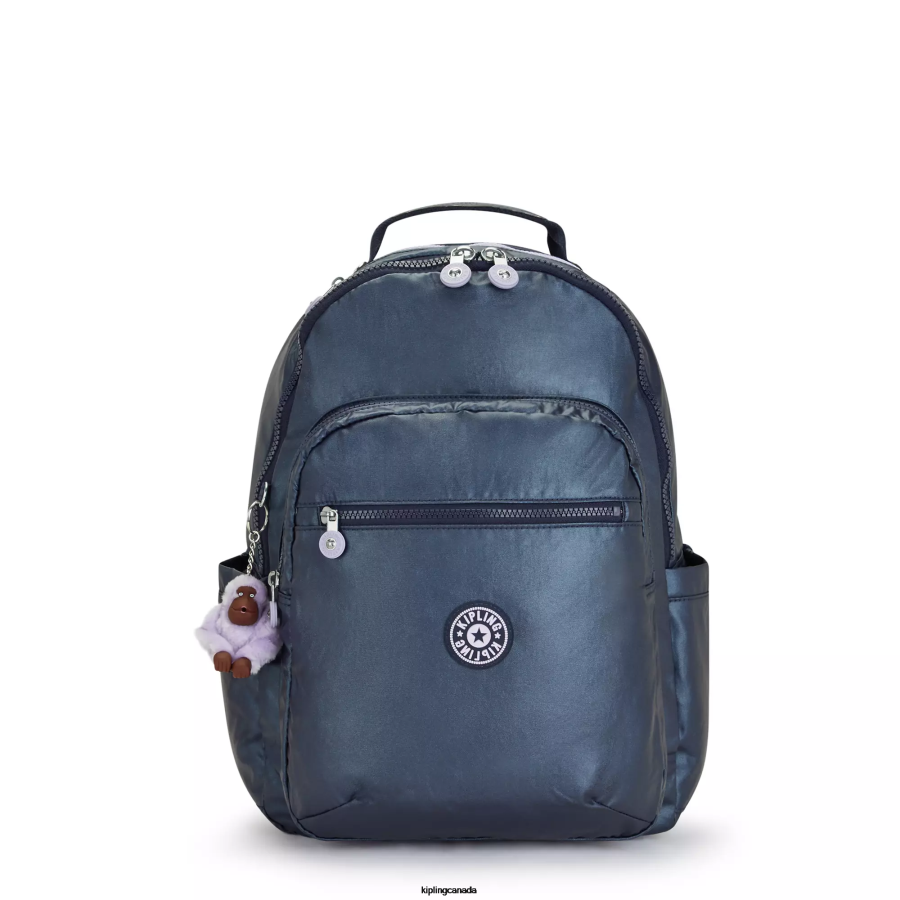 Women Laptop Backpacks Kipling Admiral Blue Seoul Large Metallic 15" Laptop Backpack FHZD460