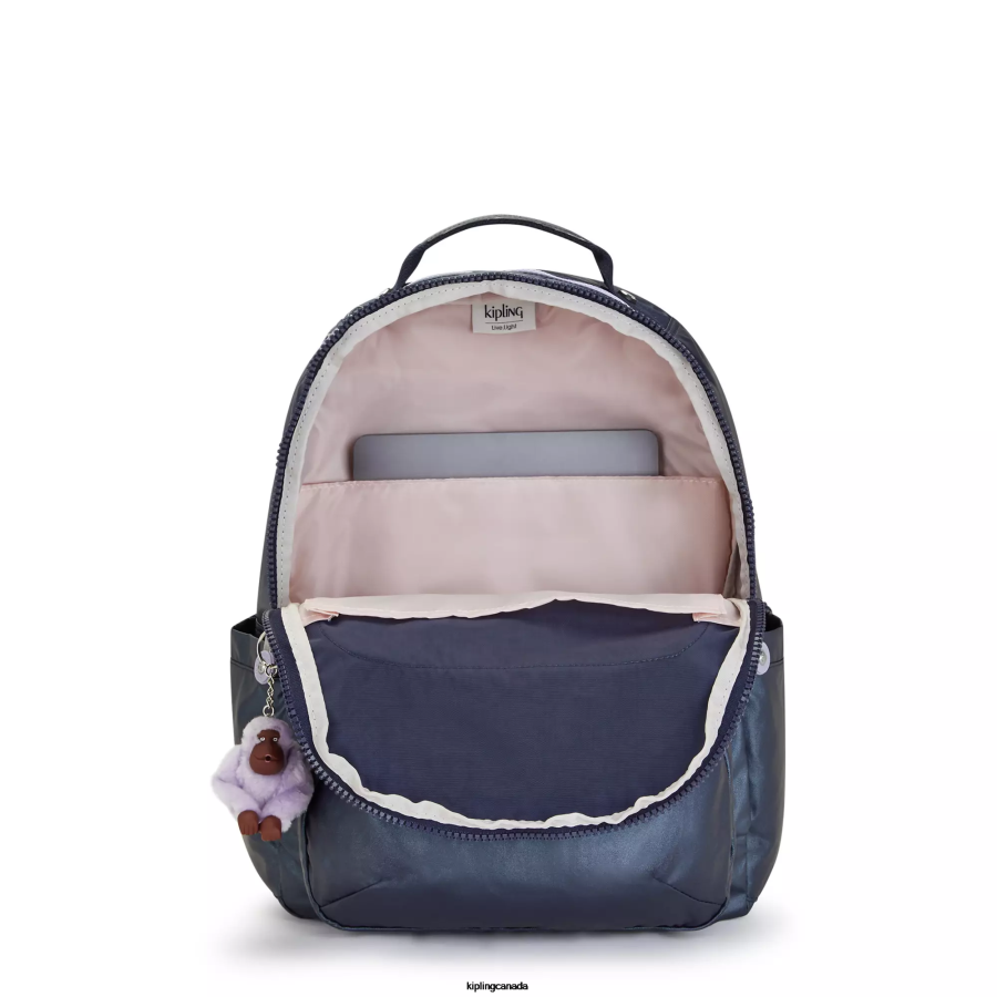 Women Laptop Backpacks Kipling Admiral Blue Seoul Large Metallic 15
