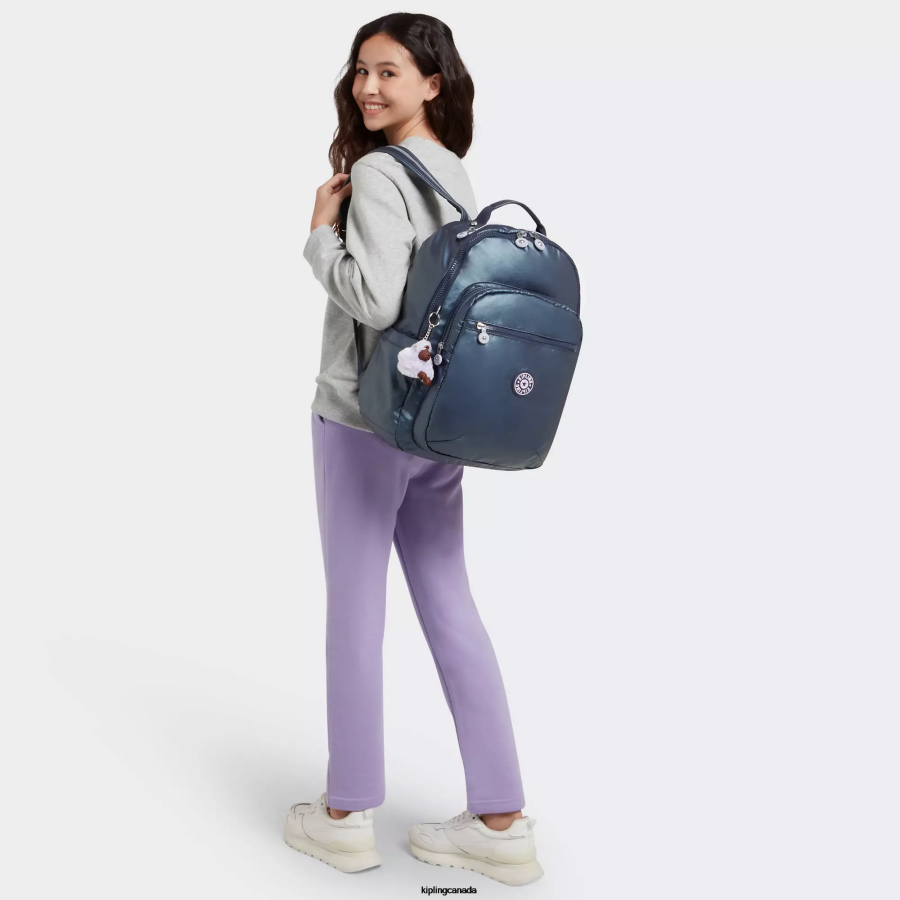 Women Laptop Backpacks Kipling Admiral Blue Seoul Large Metallic 15