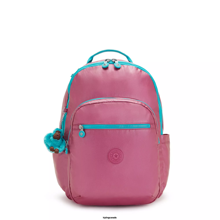Women Laptop Backpacks Kipling Fresh Pink Metallic Seoul Large Metallic 15" Laptop Backpack FHZD459