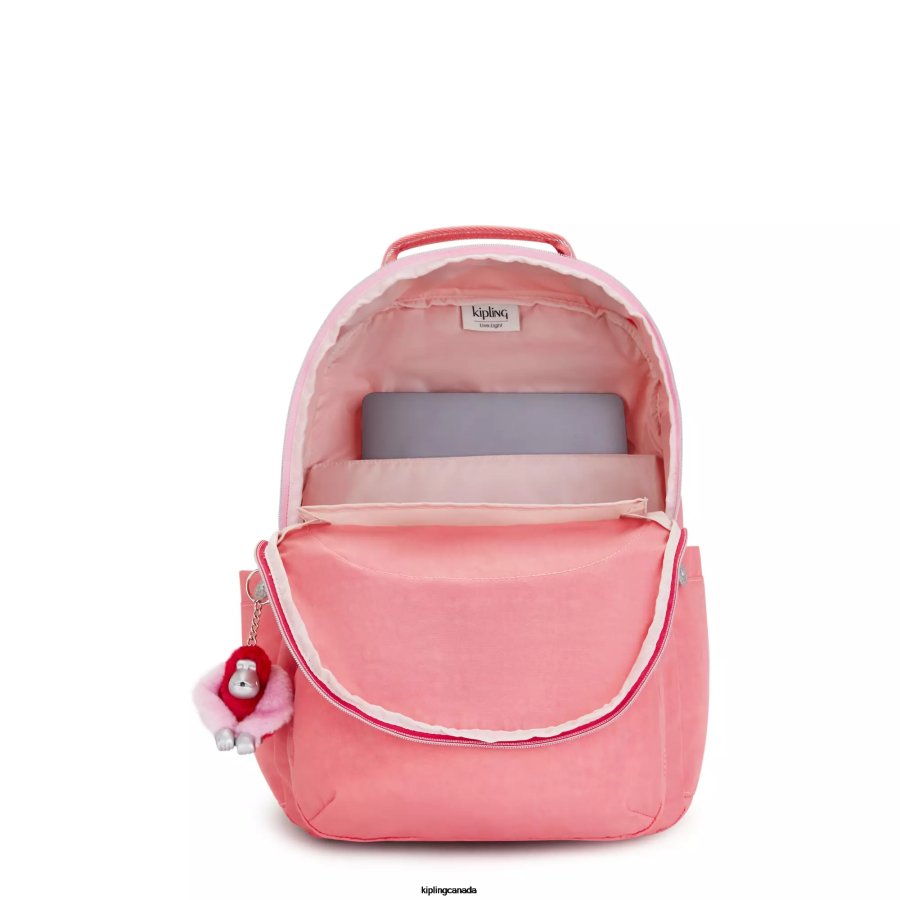 Women Laptop Backpacks Kipling Joyous Pink Fun Seoul Large 15