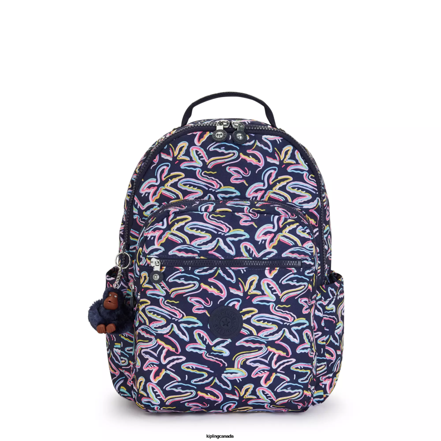 Women Laptop Backpacks Kipling Palm Fiesta Print Seoul Large Printed 15" Laptop Backpack FHZD466