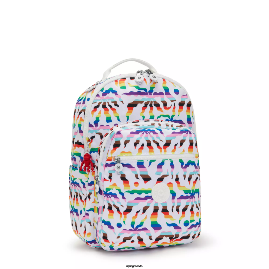 Women Laptop Backpacks Kipling Rainbow Palm Seoul Large Printed 15