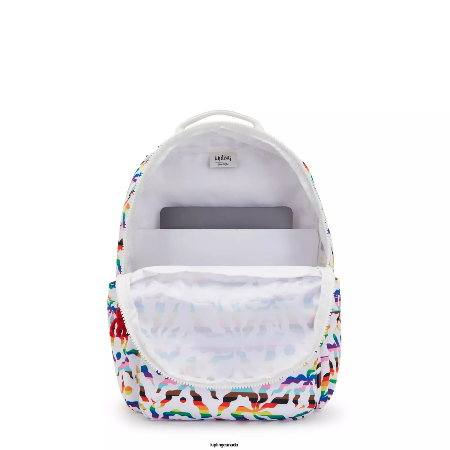 Women Laptop Backpacks Kipling Rainbow Palm Seoul Large Printed 15