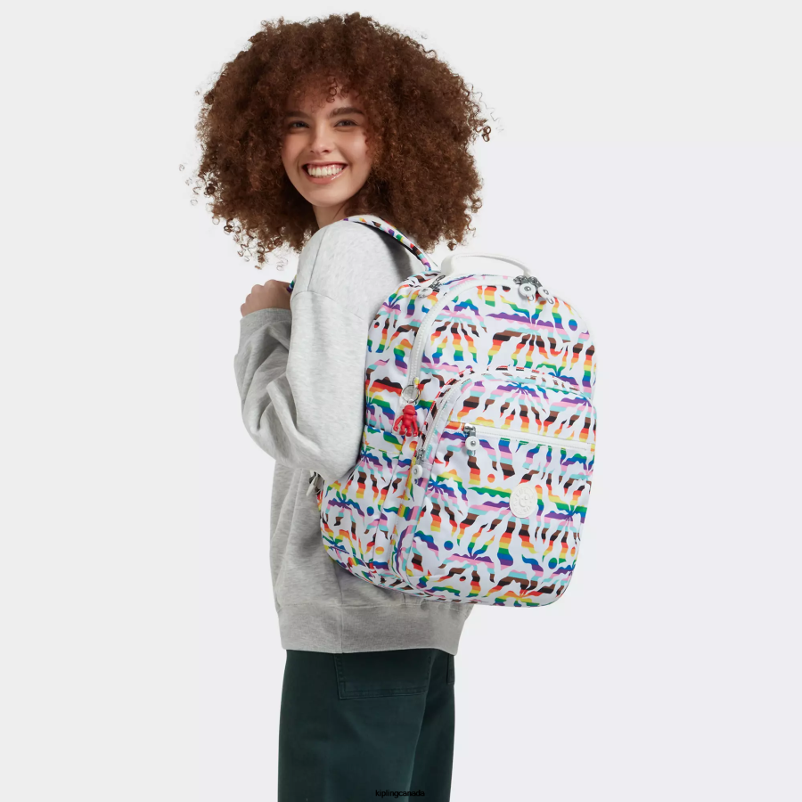 Women Laptop Backpacks Kipling Rainbow Palm Seoul Large Printed 15