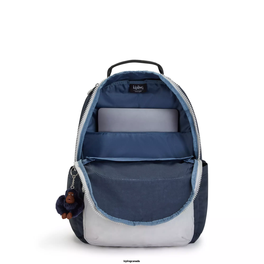 Women Laptop Backpacks Kipling True Blue Grey Seoul Large 15