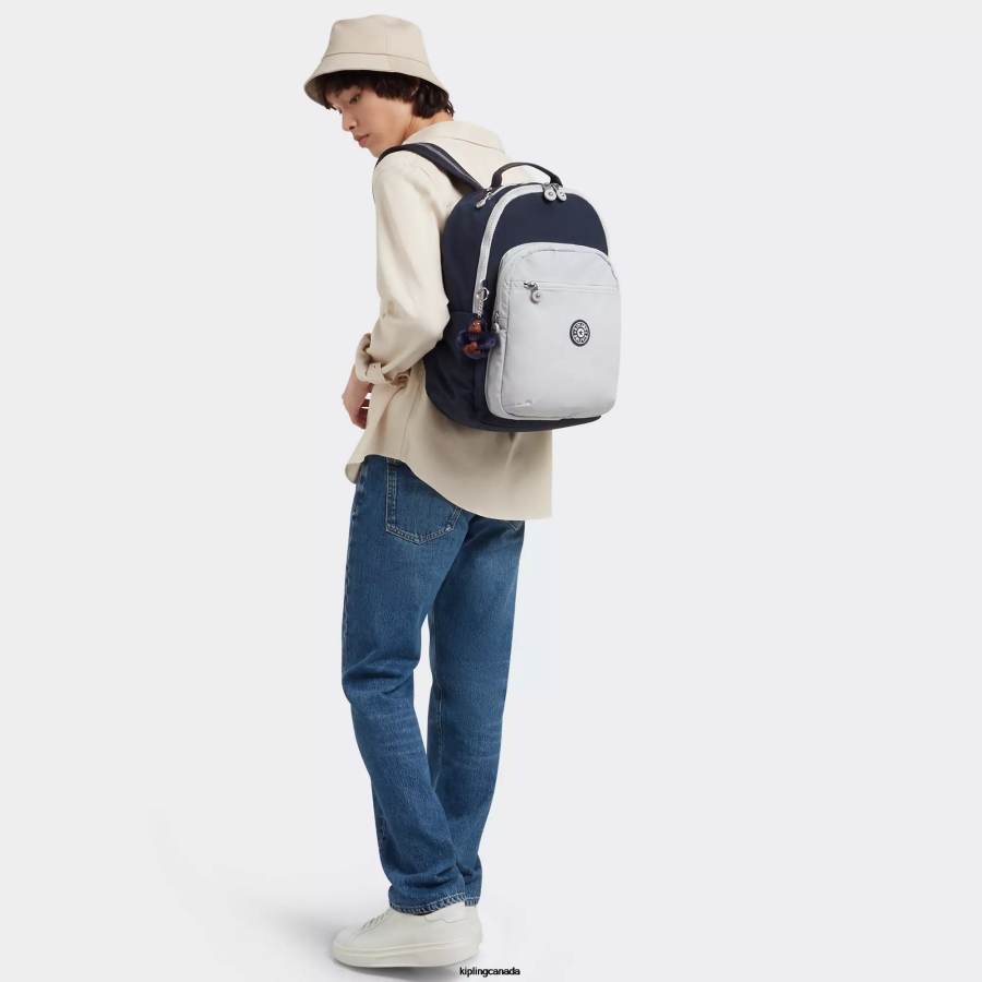 Women Laptop Backpacks Kipling True Blue Grey Seoul Large 15