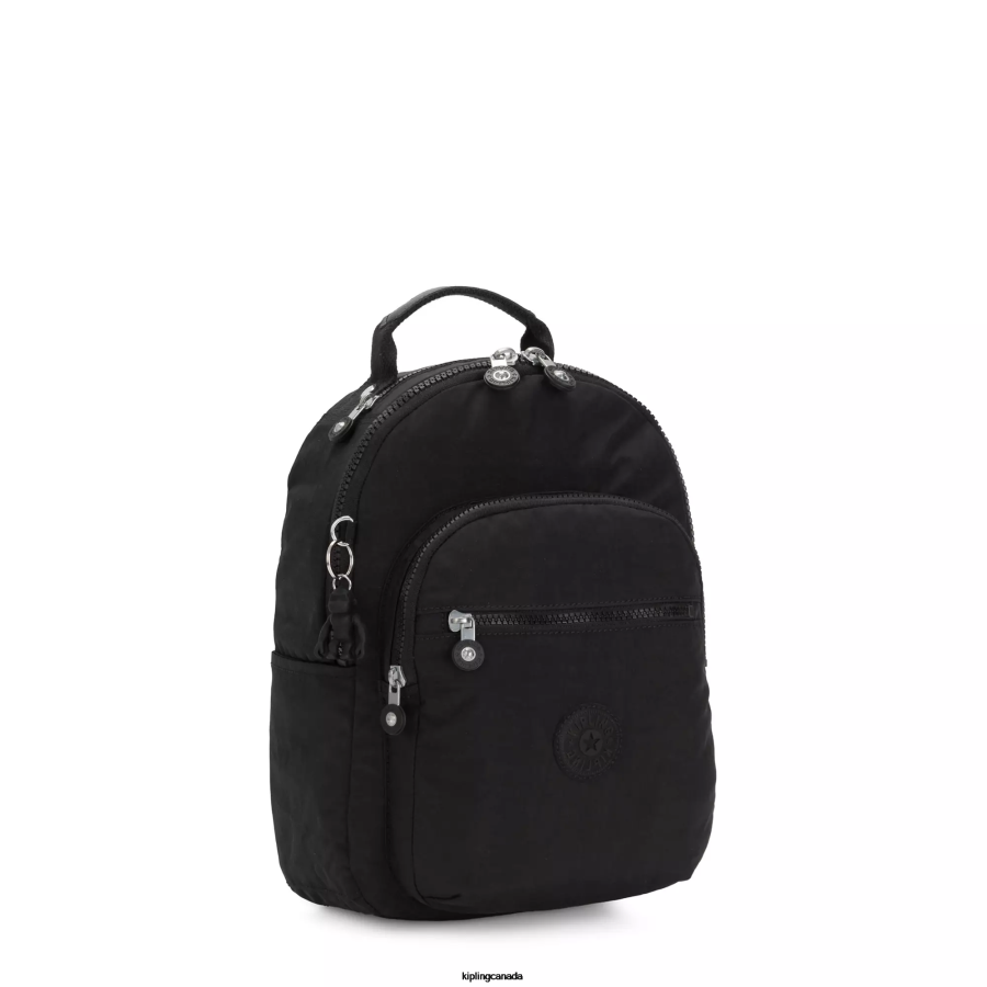 Women Monogrammable Kipling Black Noir Seoul Small Tablet Backpack FHZD420