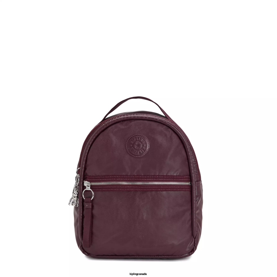 Women Small Backpacks Kipling Burgundy Lacquer Metallic Kae Metallic Backpack FHZD386