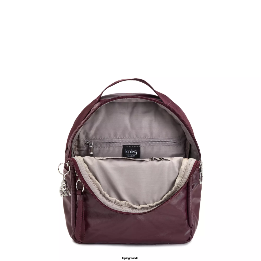 Women Small Backpacks Kipling Burgundy Lacquer Metallic Kae Metallic Backpack FHZD386