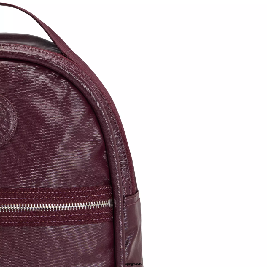 Women Small Backpacks Kipling Burgundy Lacquer Metallic Kae Metallic Backpack FHZD386