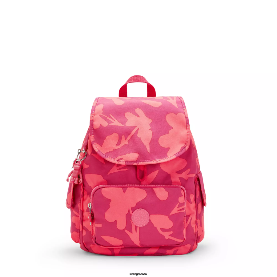 Women Small Backpacks Kipling Coral Flower City Pack Small Printed Backpack FHZD378