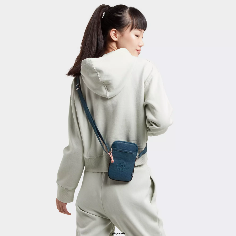 Women Crossbody Bags Kipling Woven Teal Tally Crossbody Phone Bag FHZD182