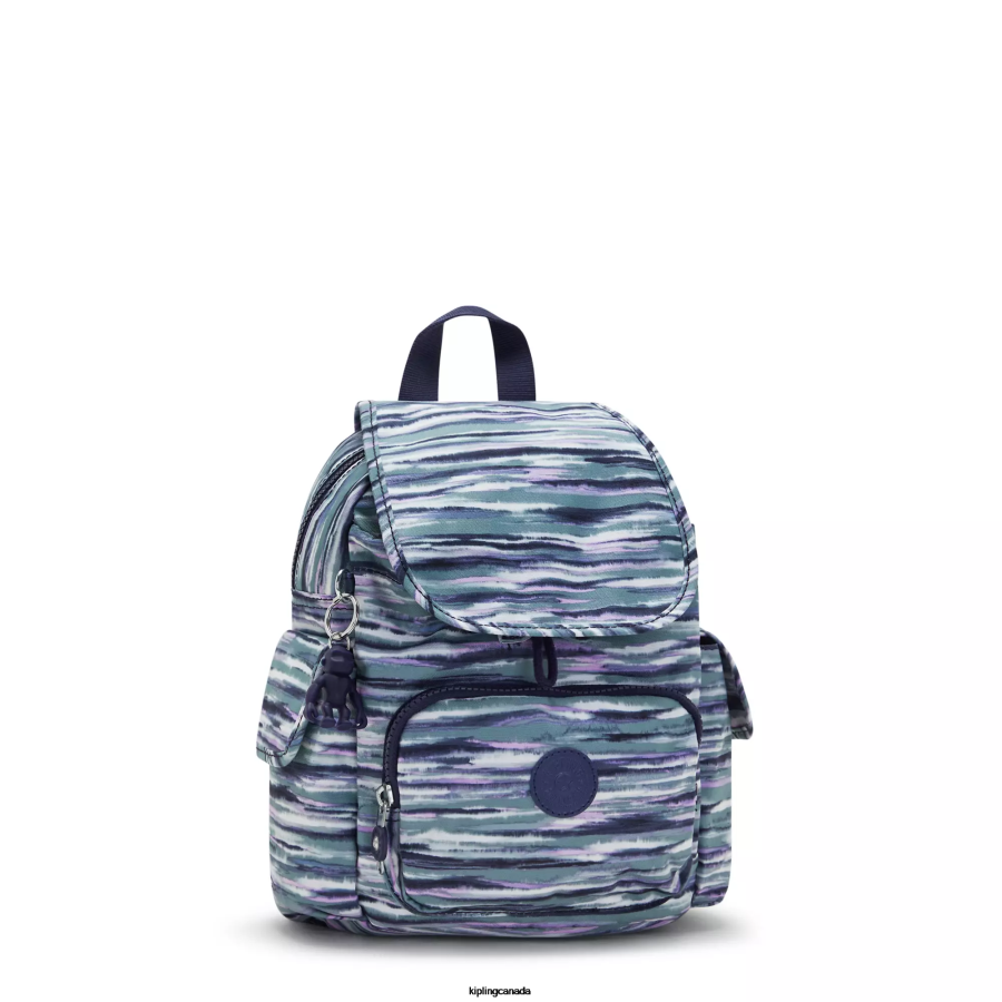 Women Mini Bags Kipling Brush Stripes City Pack Mini Printed Backpack FHZD497