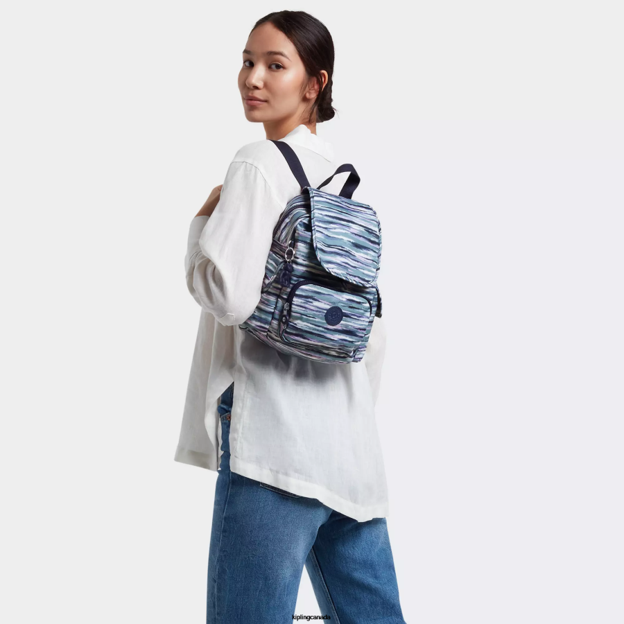Women Mini Bags Kipling Brush Stripes City Pack Mini Printed Backpack FHZD497