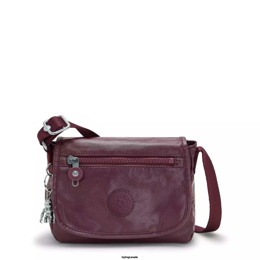 Women Mini Bags Kipling Burgundy Lacquer Sabian Metallic Crossbody Mini Bag FHZD99
