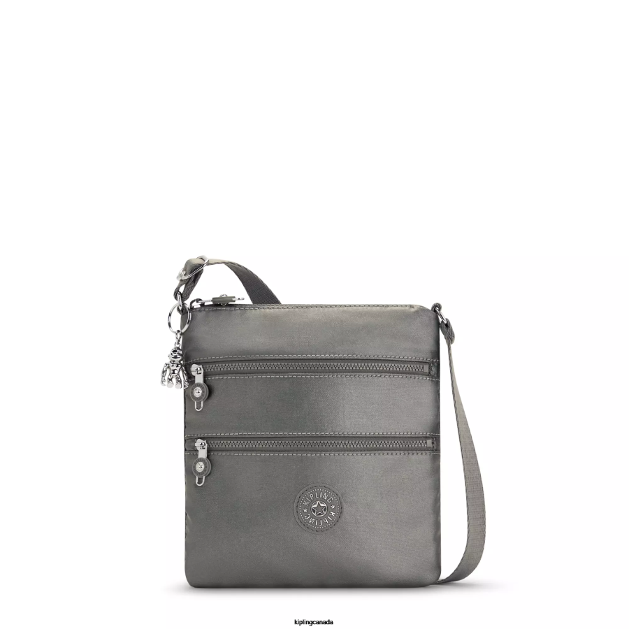 Women Mini Bags Kipling Moon Grey Metallic Keiko Metallic Crossbody Mini Bag FHZD95