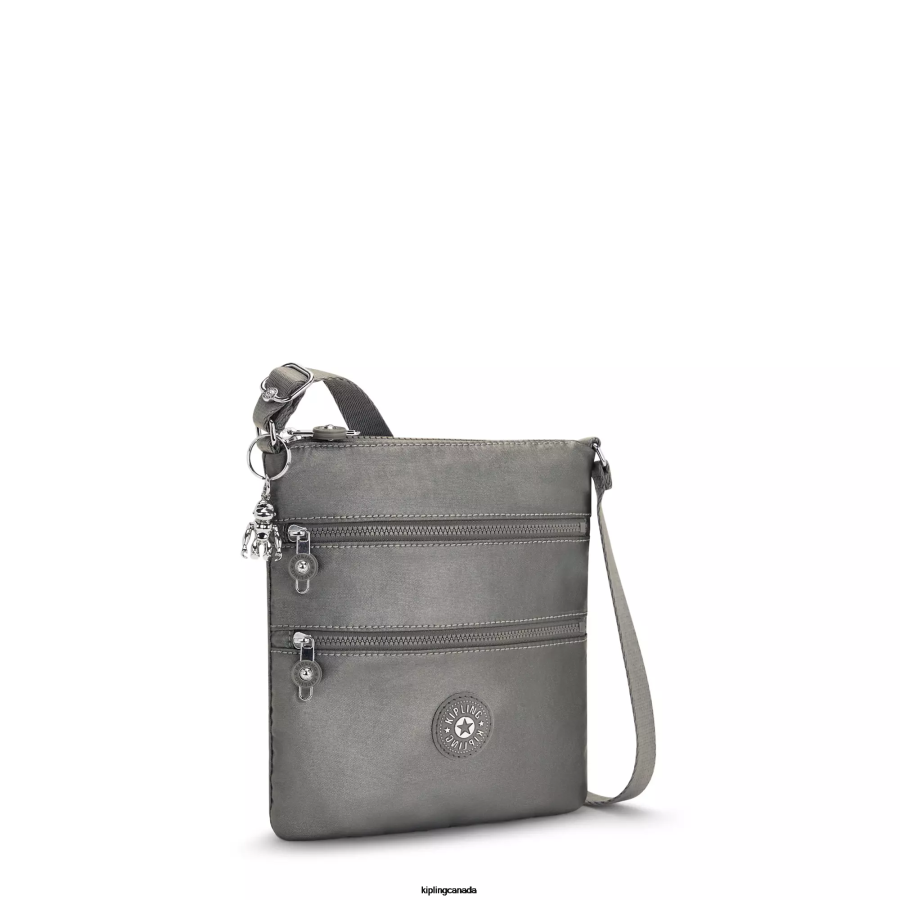 Women Mini Bags Kipling Moon Grey Metallic Keiko Metallic Crossbody Mini Bag FHZD95
