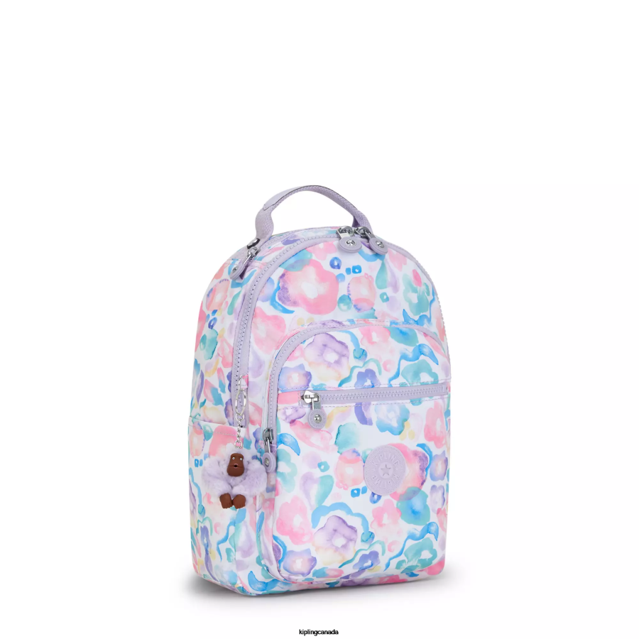 Women Fashion Backpacks Kipling Aqua Flowers Seoul Small Printed Tablet Backpack FHZD349 - Image 2