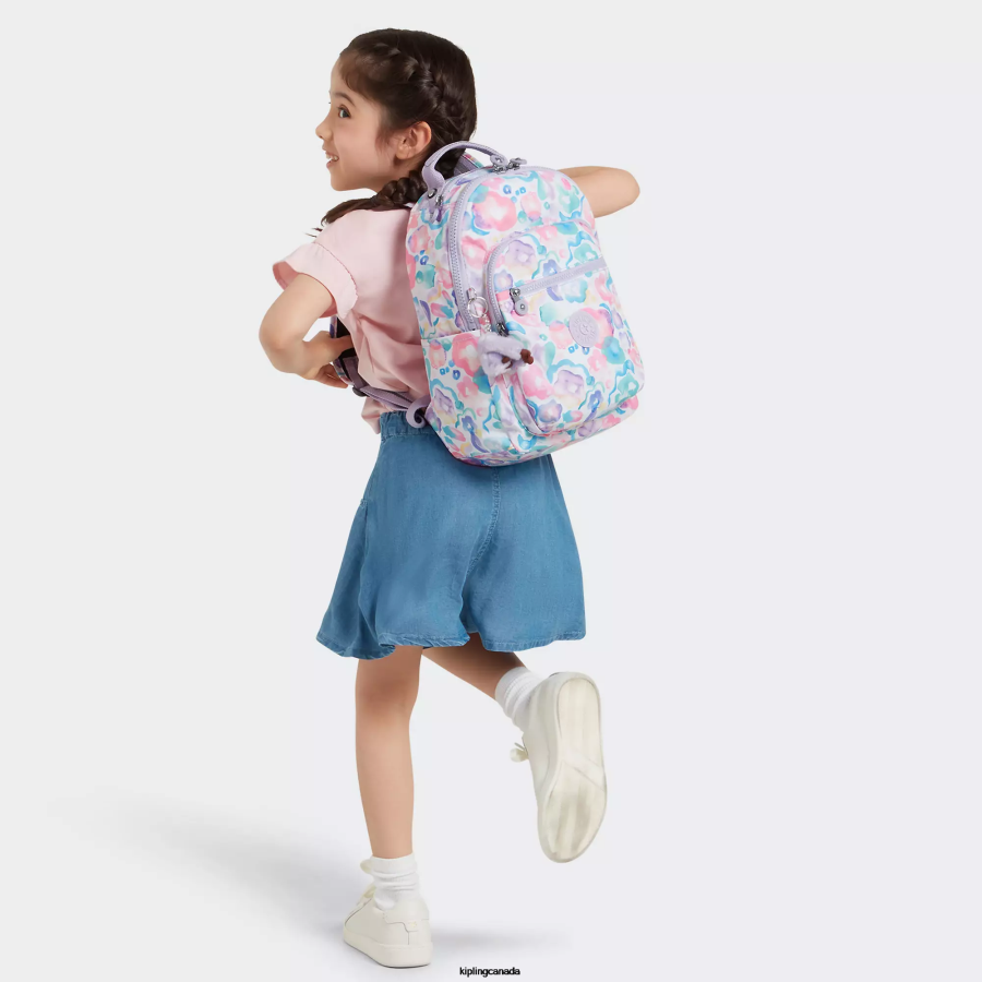 Women Fashion Backpacks Kipling Aqua Flowers Seoul Small Printed Tablet Backpack FHZD349 - Image 4