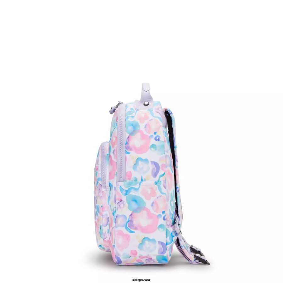 Women Fashion Backpacks Kipling Aqua Flowers Seoul Small Printed Tablet Backpack FHZD349 - Image 5