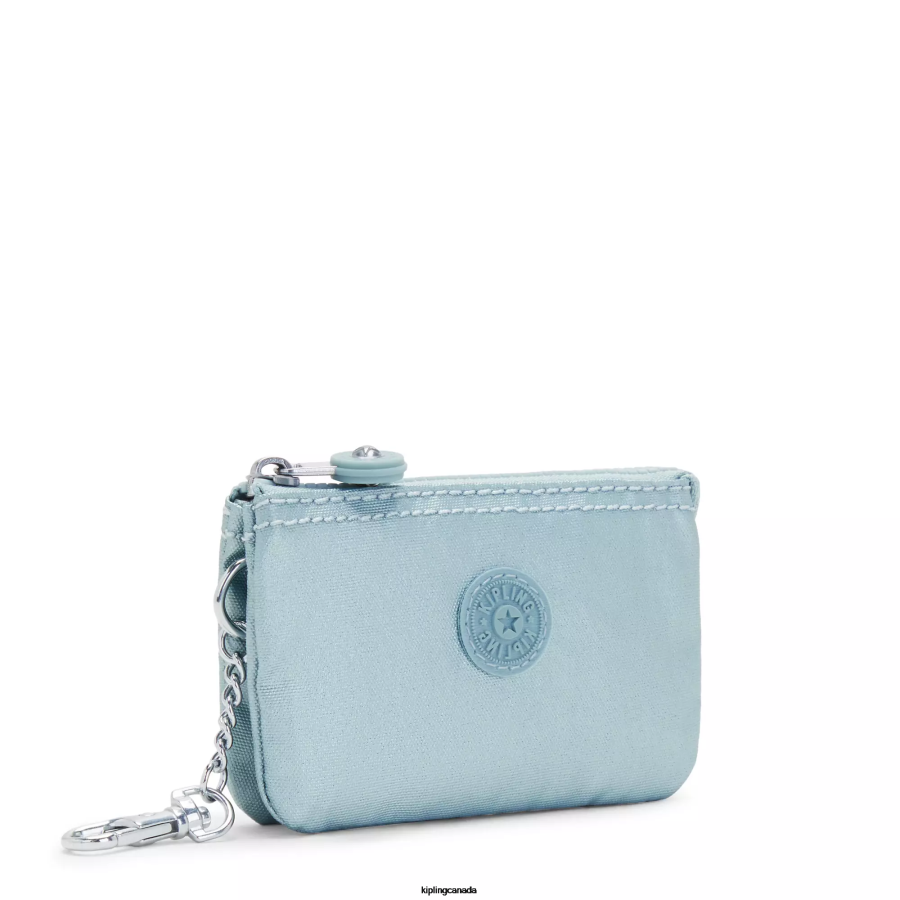 Women Keychains Kipling Pearl Teal Metallic Creativity Mini Pouch Metallic Keychain FHZD608 - Image 2