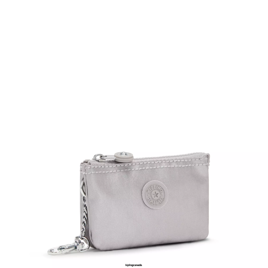 Women Keychains Kipling Smooth Silver Metallic Creativity Mini Pouch Metallic Keychain FHZD609 - Image 2
