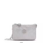 Women Keychains Kipling Smooth Silver Metallic Creativity Mini Pouch Metallic Keychain FHZD609