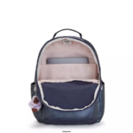 Women Laptop Backpacks Kipling Admiral Blue Seoul Large Metallic 15" Laptop Backpack FHZD460 - Image 3