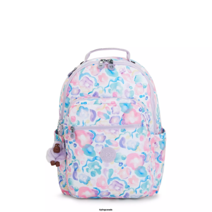 Women Laptop Backpacks Kipling Aqua Flowers Seoul Large Printed 15" Laptop Backpack FHZD469