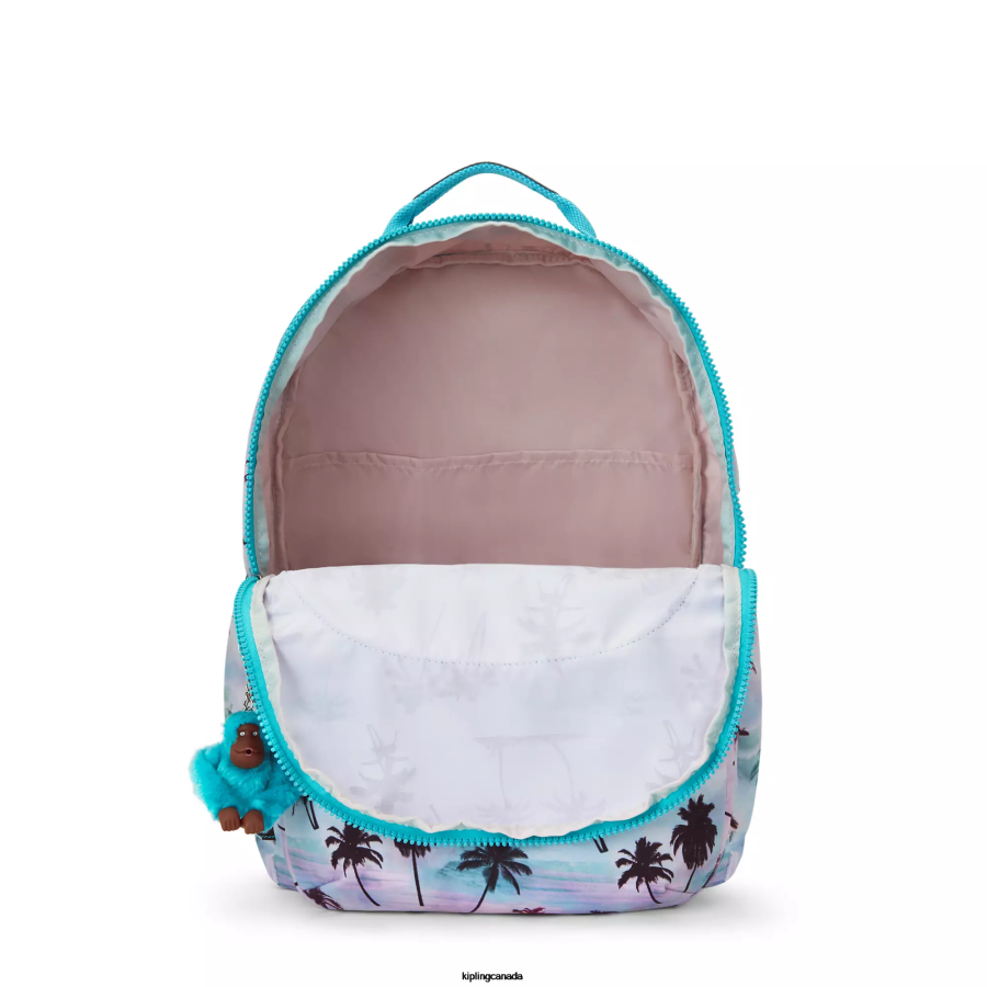 Women Laptop Backpacks Kipling Shadow Palm Print Seoul Extra Large Printed 17" Laptop Backpack FHZD453 - Image 3