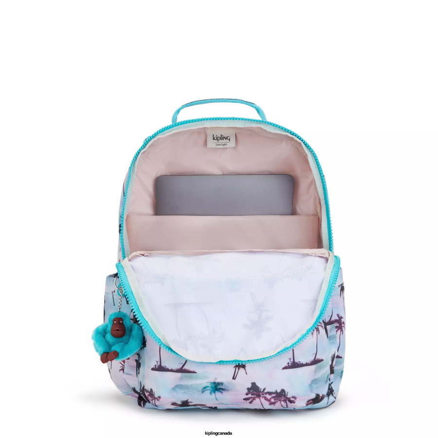 Women Laptop Backpacks Kipling Shadow Palm Print Seoul Large Printed 15" Laptop Backpack FHZD465 - Image 3