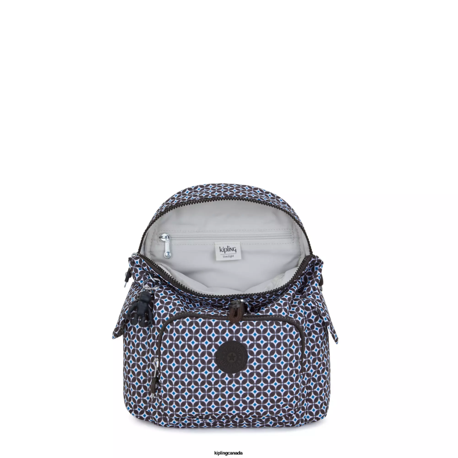 Women Mini Bags Kipling Blackish Tile City Pack Mini Printed Backpack FHZD498 - Image 3