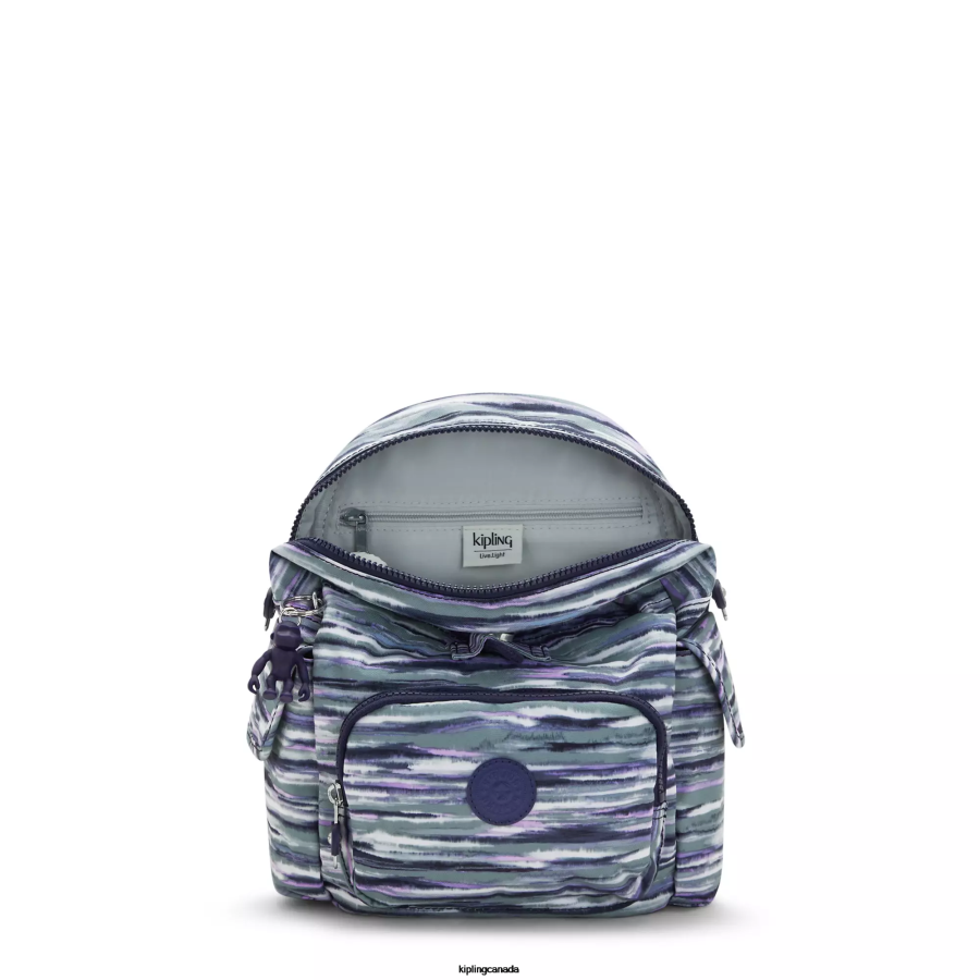 Women Mini Bags Kipling Brush Stripes City Pack Mini Printed Backpack FHZD497 - Image 3
