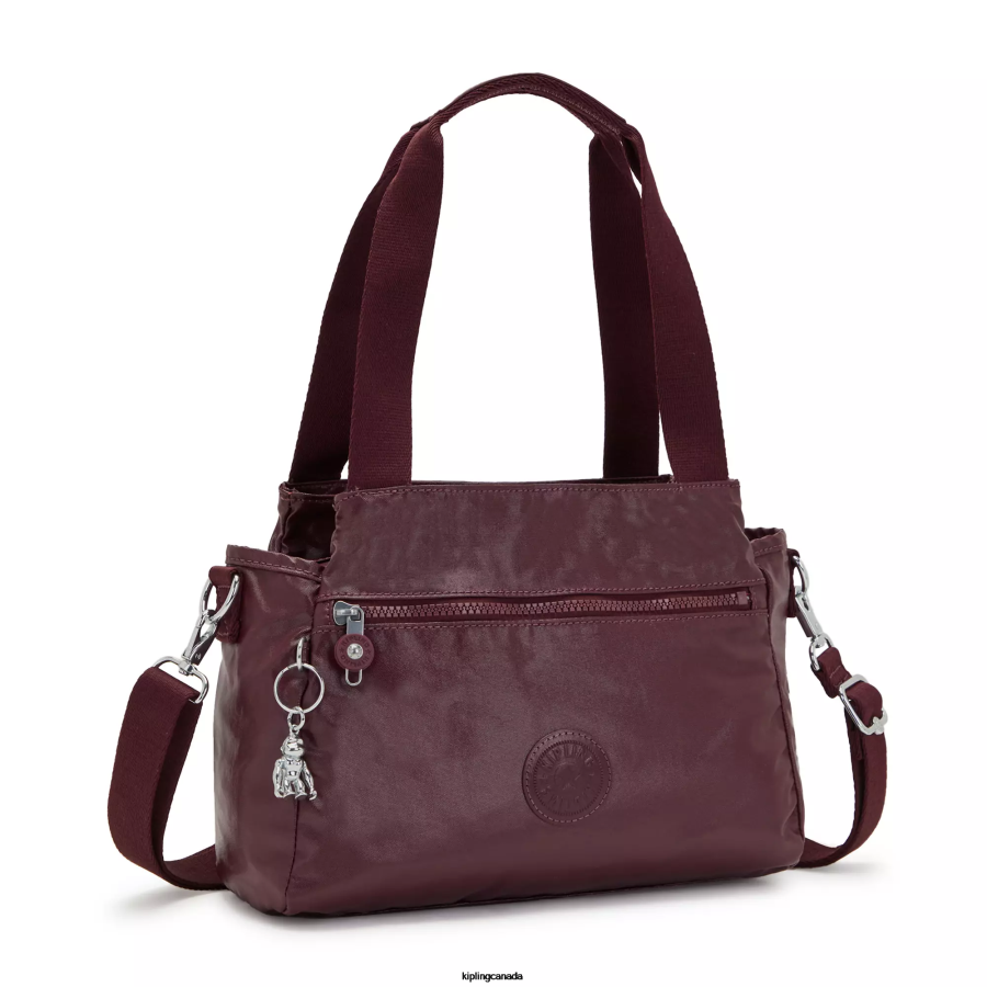Women Shoulder Bags Kipling Burgundy Lacquer Elysia Metallic Shoulder Bag FHZD203 - Image 2