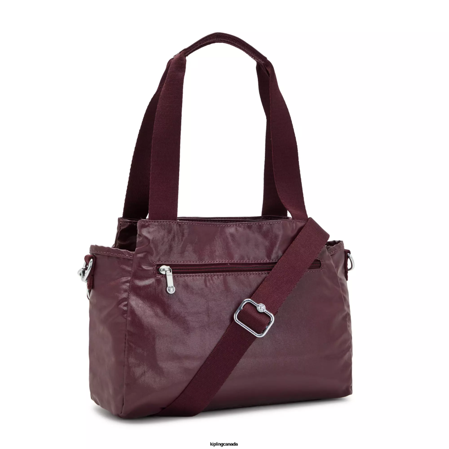 Women Shoulder Bags Kipling Burgundy Lacquer Elysia Metallic Shoulder Bag FHZD203 - Image 4