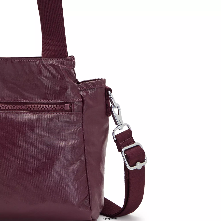 Women Shoulder Bags Kipling Burgundy Lacquer Elysia Metallic Shoulder Bag FHZD203 - Image 5