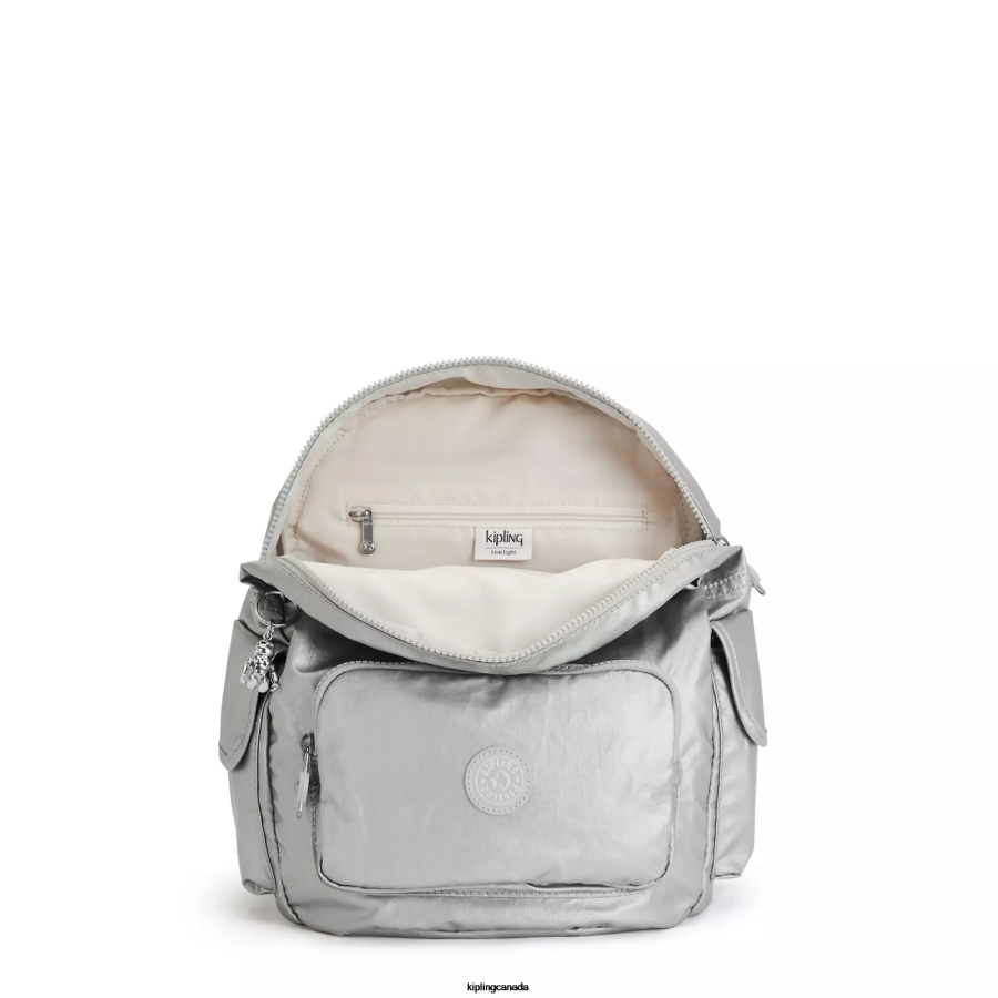 Women Small Backpacks Kipling Bright Metallic City Pack Small Metallic Backpack FHZD380 - Image 3