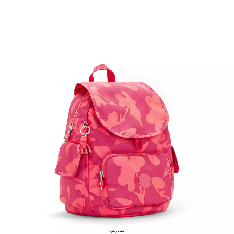 Women Small Backpacks Kipling Coral Flower City Pack Small Printed Backpack FHZD378 - Image 2