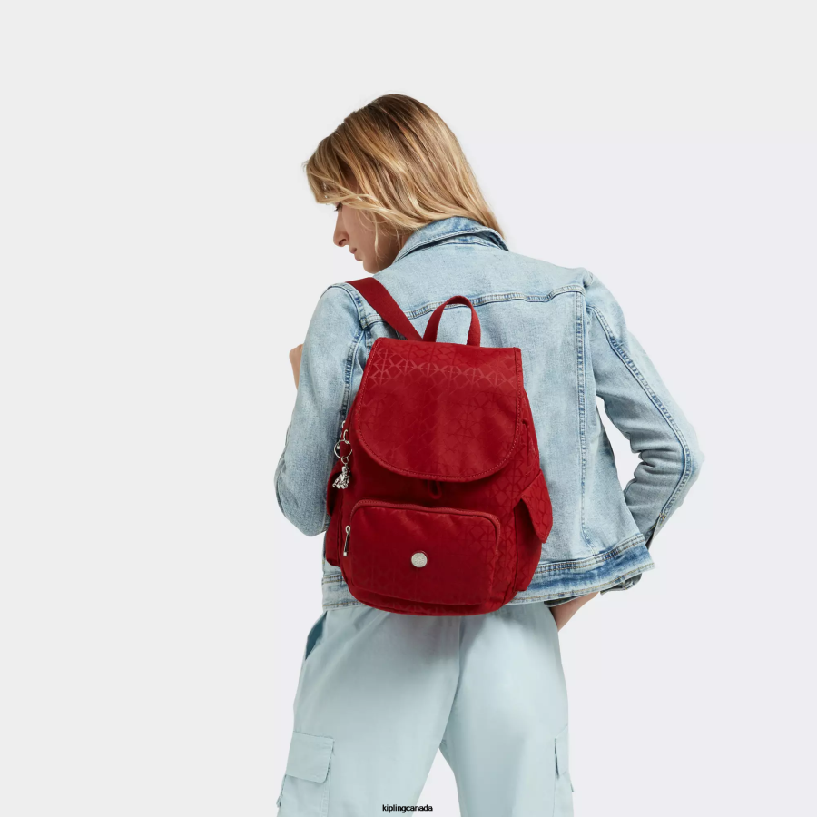 Women Small Backpacks Kipling Signature Red City Pack Small Backpack FHZD357 - Image 4