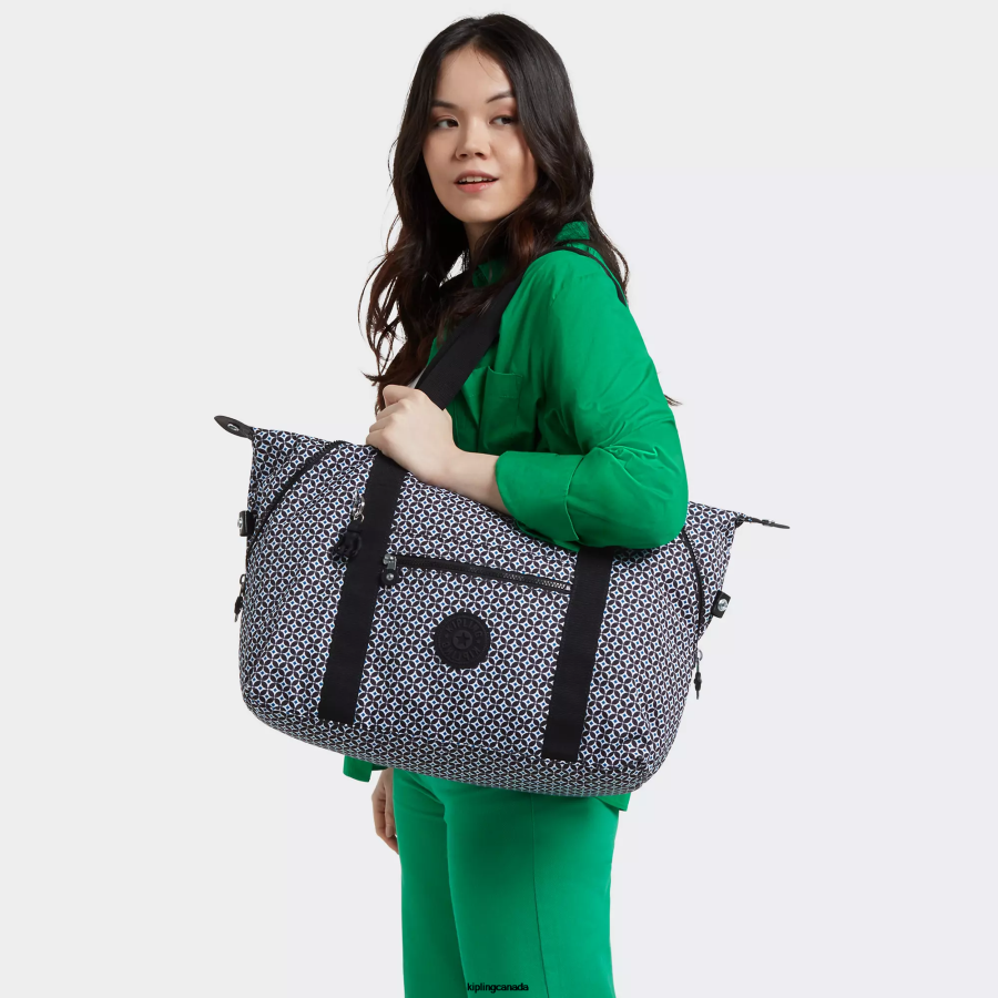 Women Tote Bags Kipling Blackish Tile Art Medium Printed Tote Bag FHZD260 - Image 4